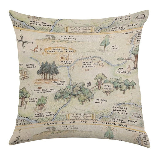 Hundred Acre Wood Map Linen Throw Pillow Cover