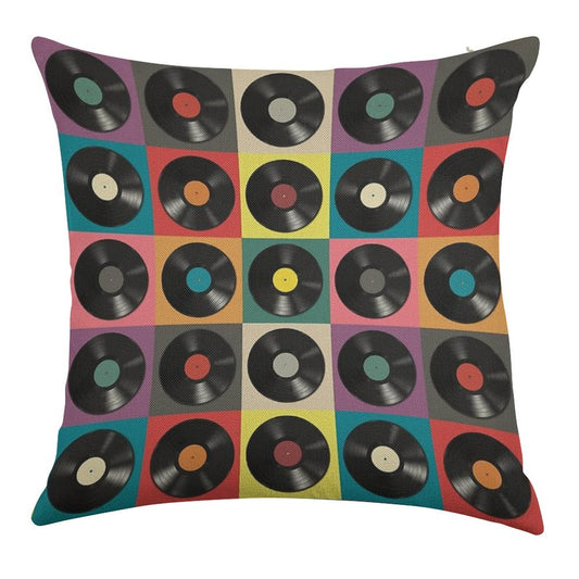 Vinyl Record Linen Throw Pillow Cover