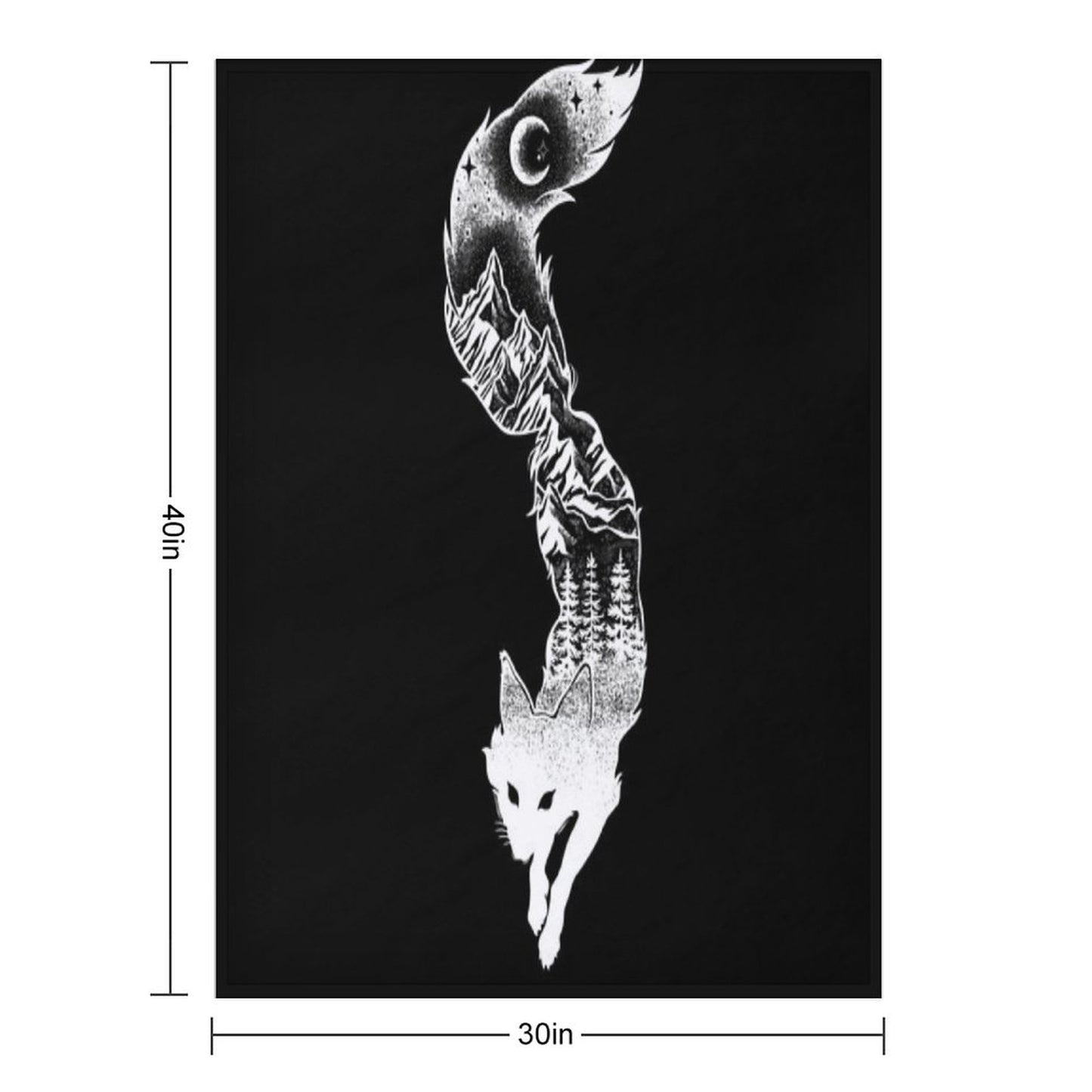 Fox Silhouette with Mountains, Trees & Moon T-Shirt Throw Blanket