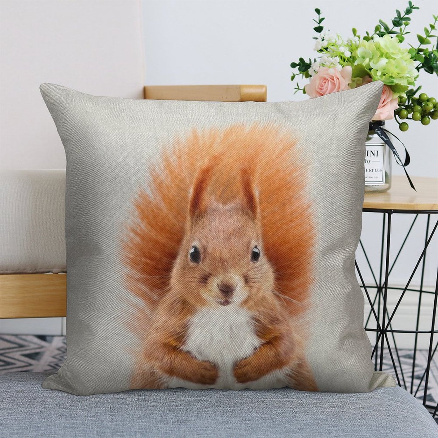 Squirrel 2 - Colorful Linen Throw Pillow Cover