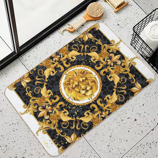 Golden Lion And Damask Ornament Bath Mat