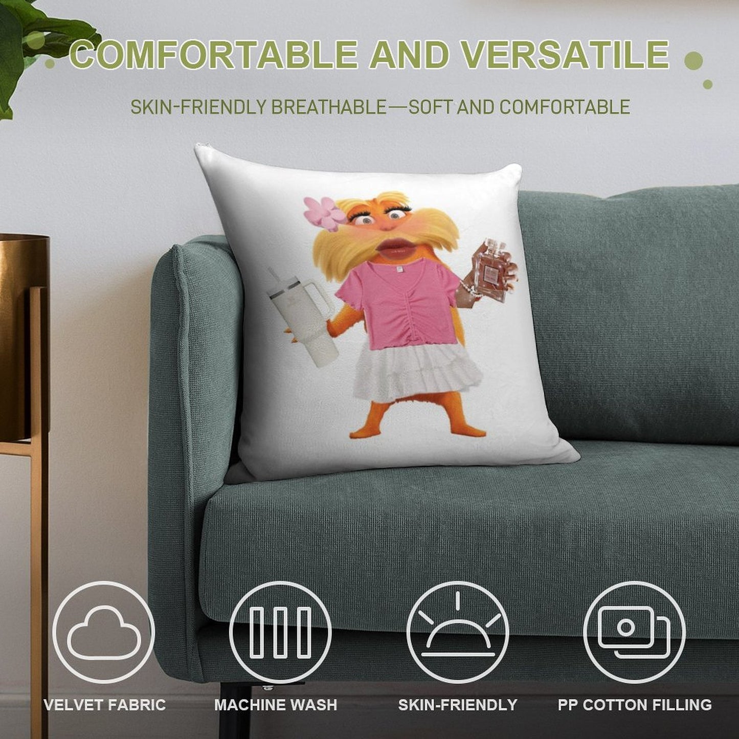 Preppy Lorax Soft Home Decor Throw Pillow