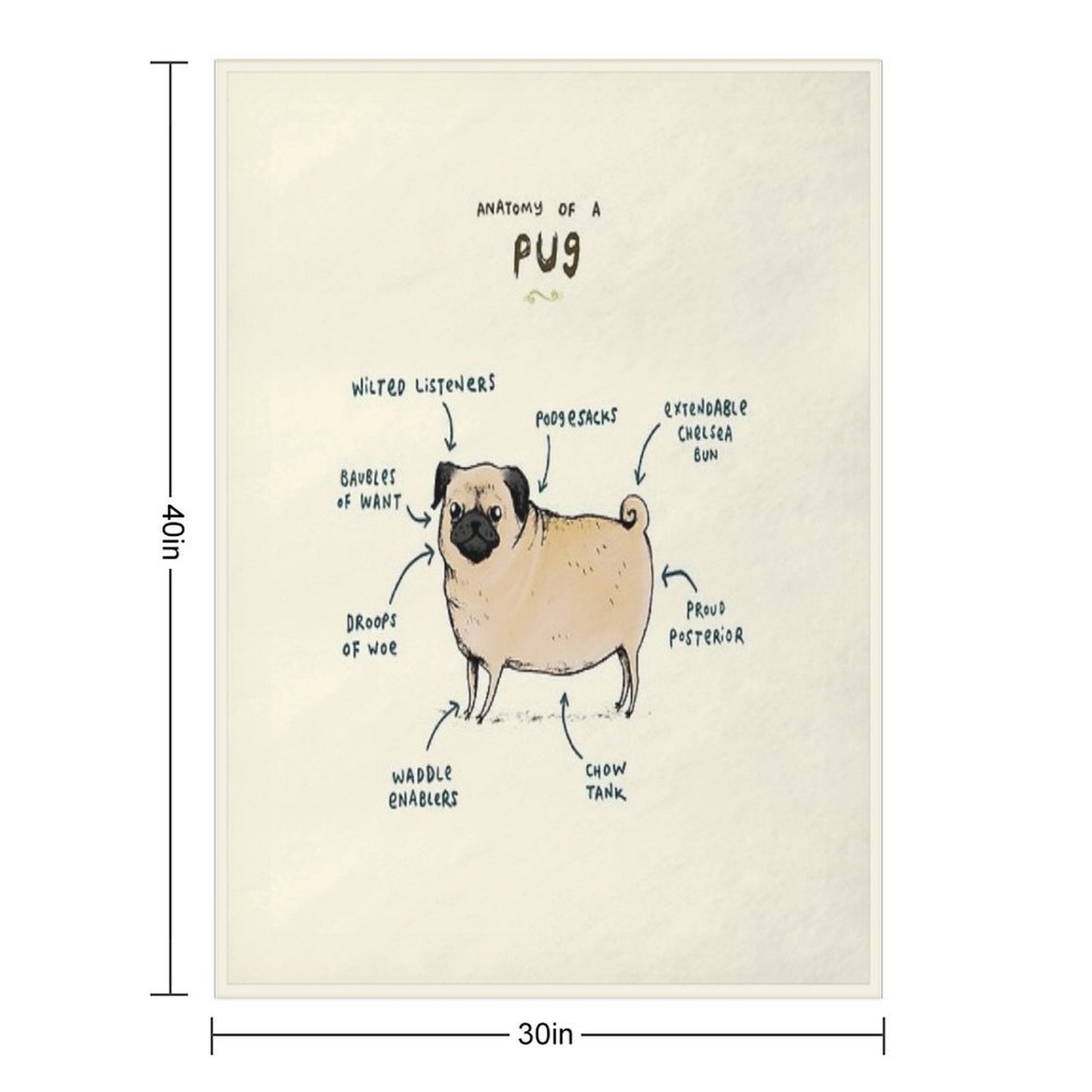 Anatomy of A Pug Throw Blanket