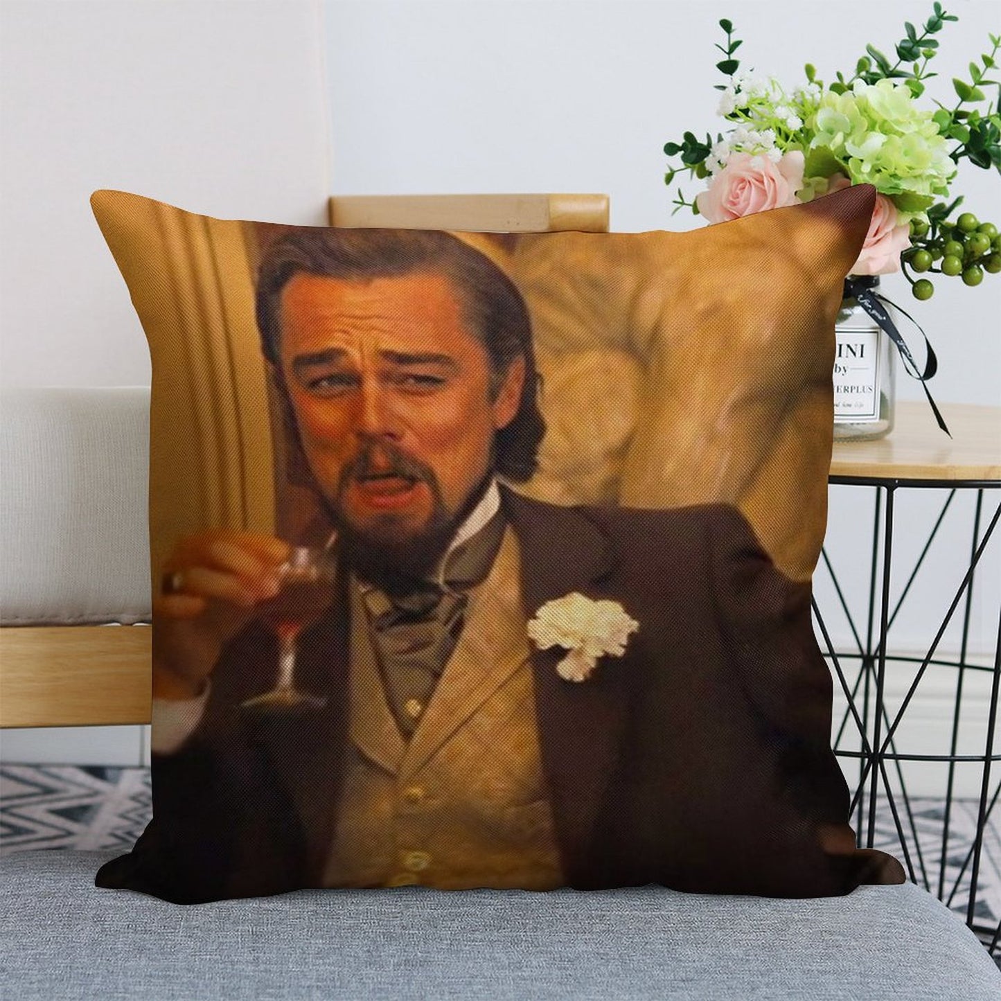 Leonardo DiCaprio Meme Linen Throw Pillow Cover