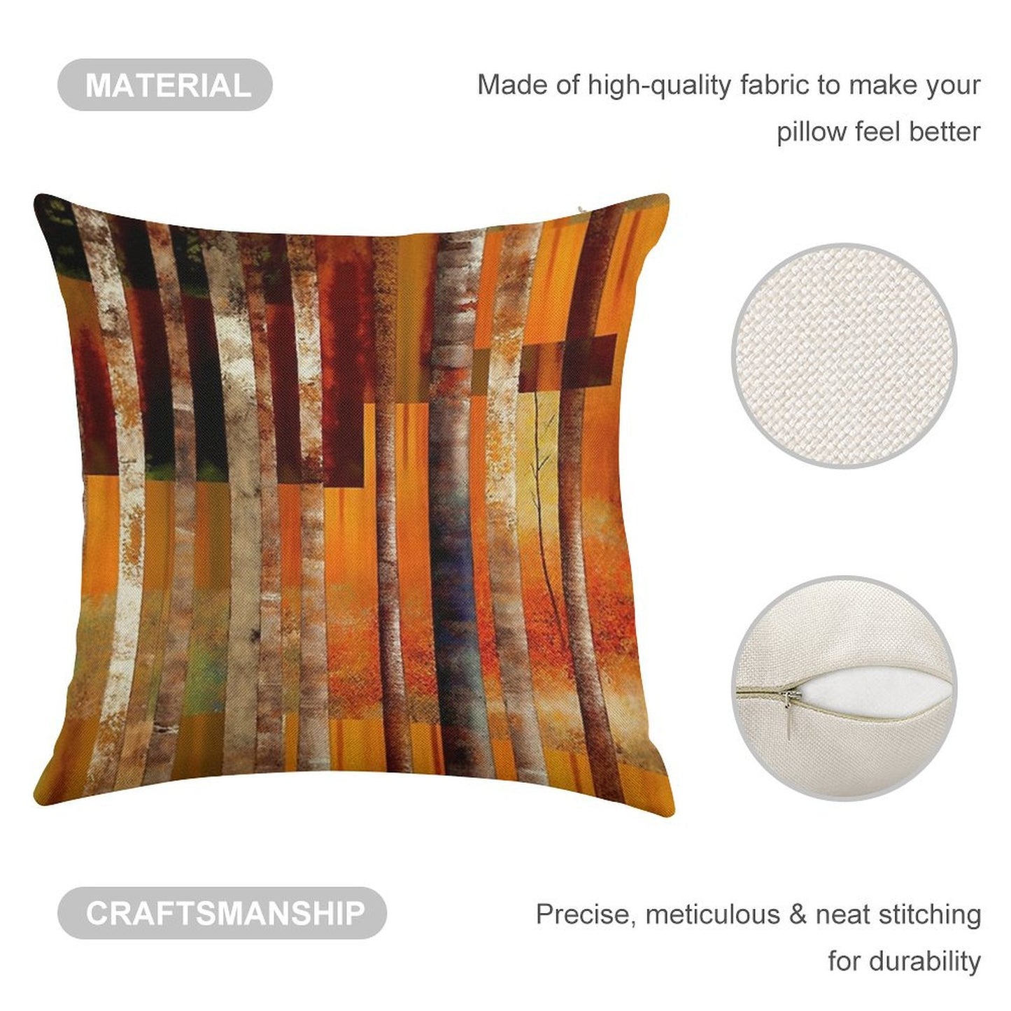Abstract Forest Orange Stripes Linen Throw Pillow Cover