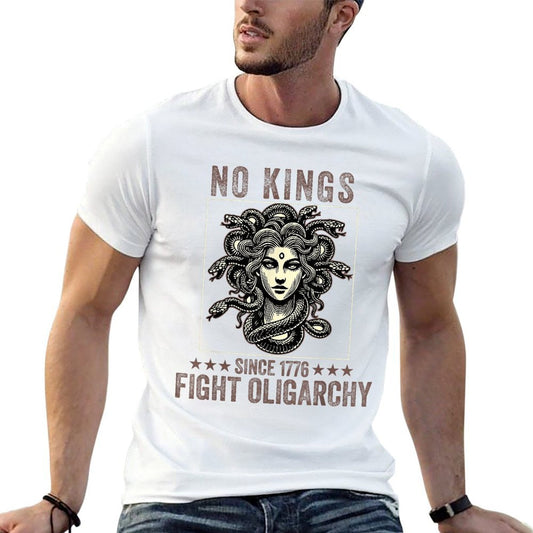 No Kings Fight Oligarchy Medusa Feminist Patriot Women Girl Ribbed Collar T-Shirt