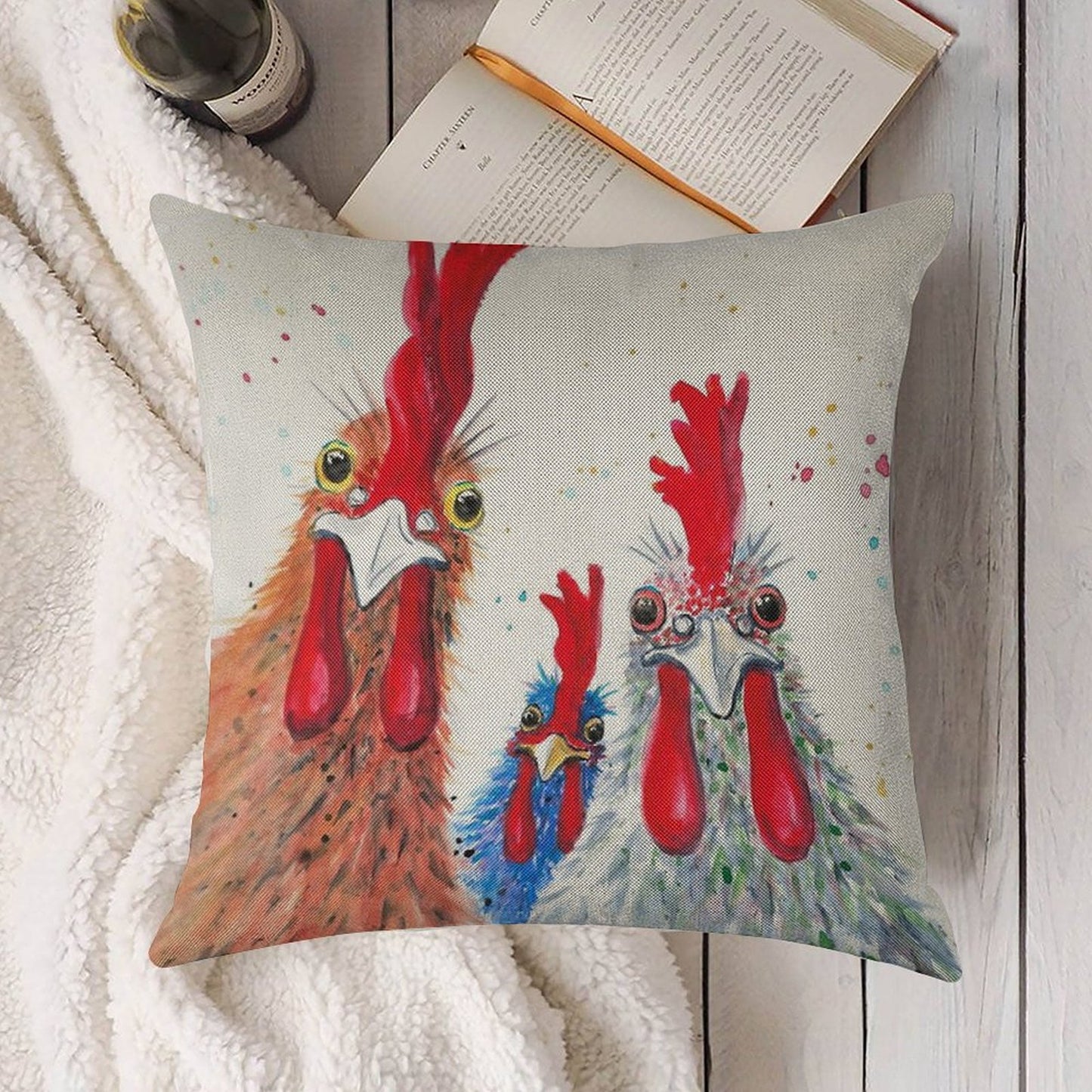 Chicken Ladies, Hen, Chicken, Rooster, Bird Linen Throw Pillow Cover