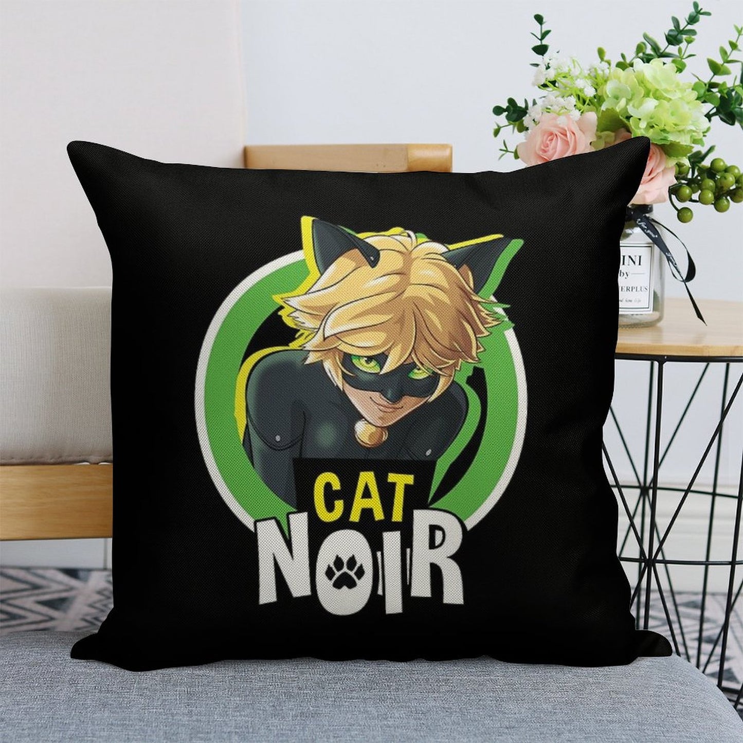 Miraculous Ladybug - Cat Noir Badge Linen Throw Pillow Cover
