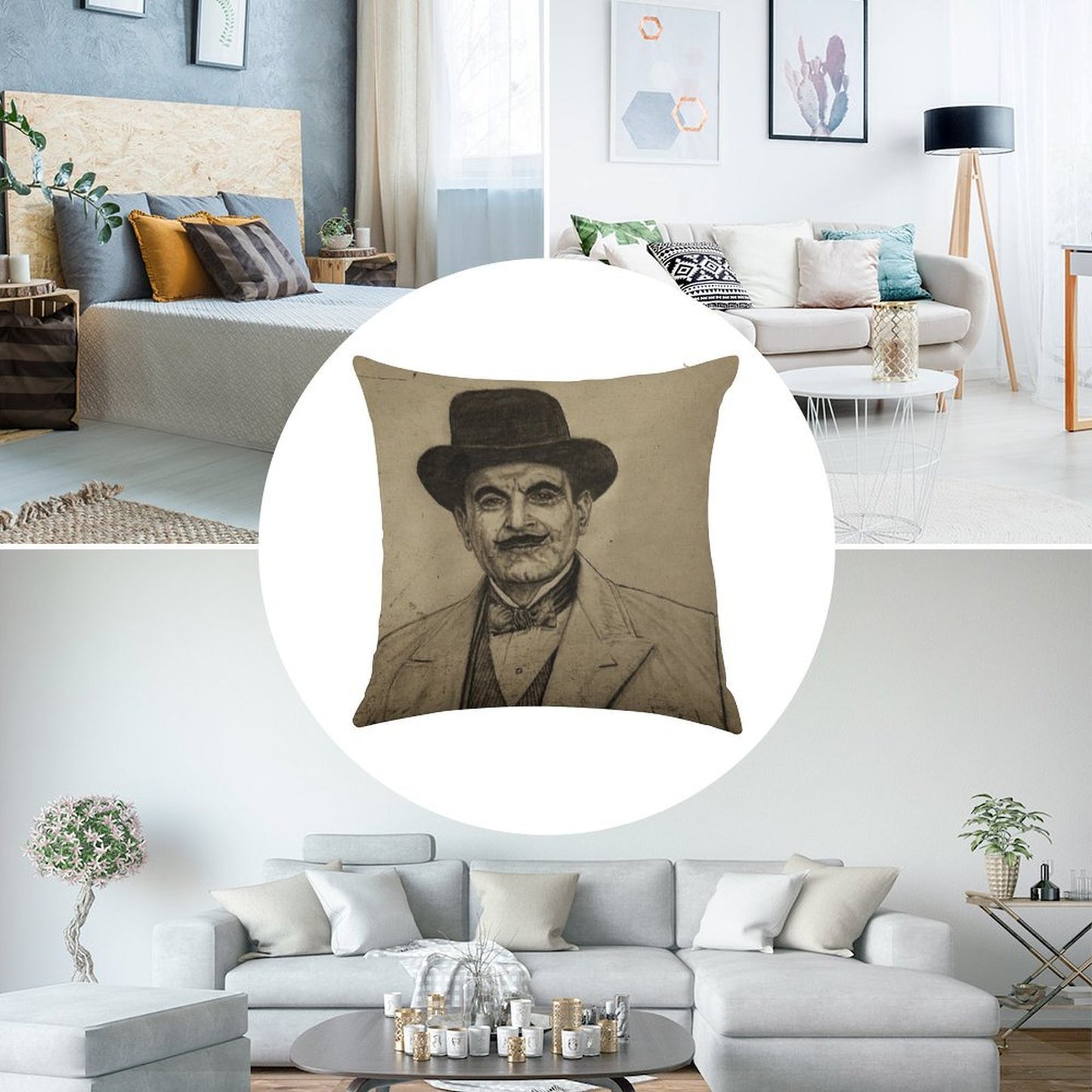 Hercule Poirot (David Suchet) Linen Throw Pillow Cover
