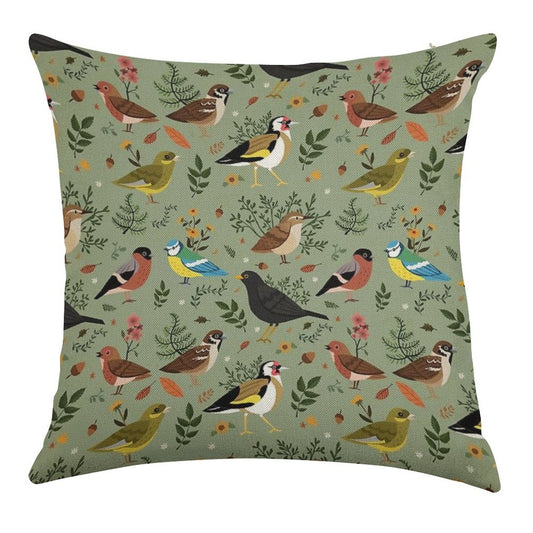 Garden Birds Linen Throw Pillow Cover