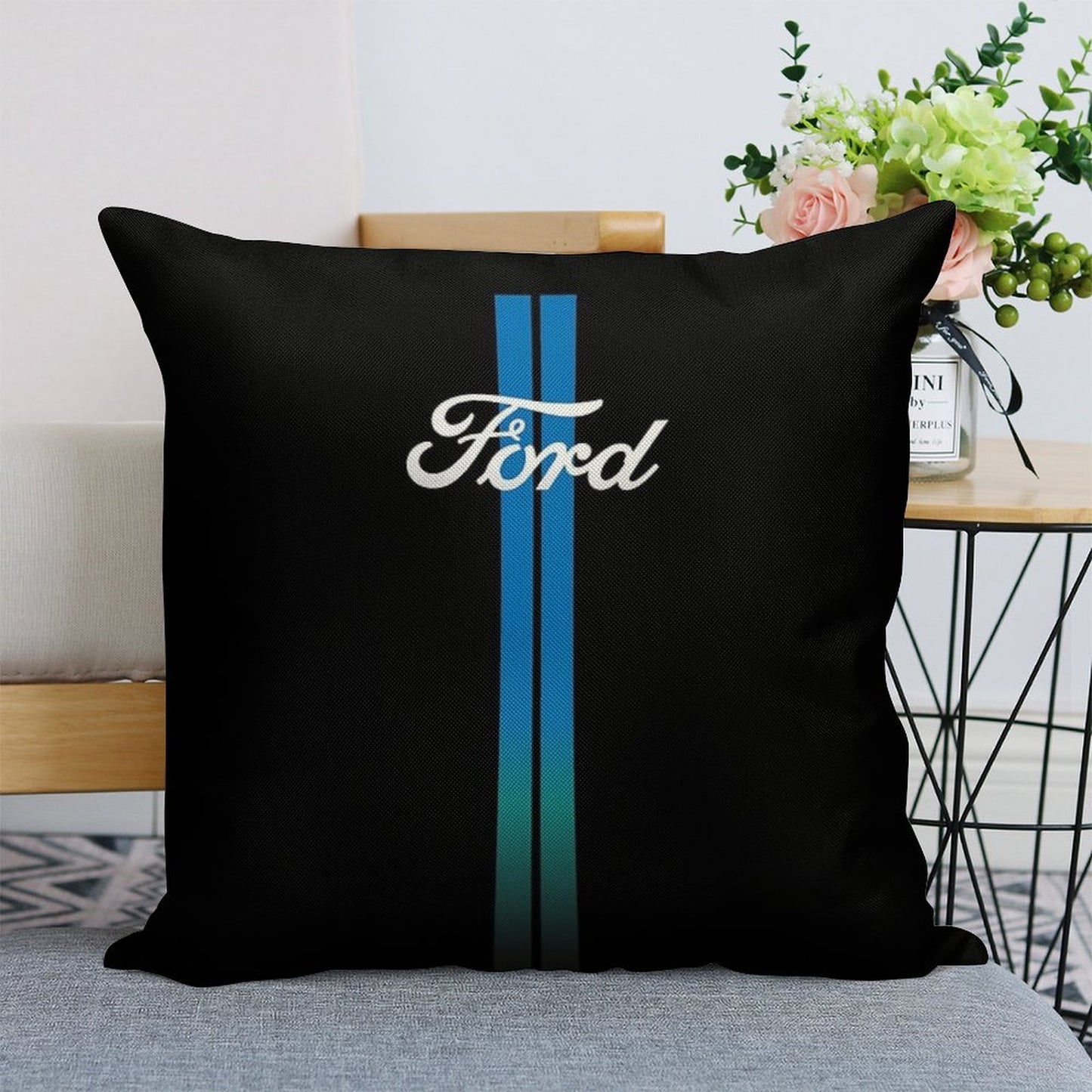 Retro Ford Stripes Linen Throw Pillow Cover