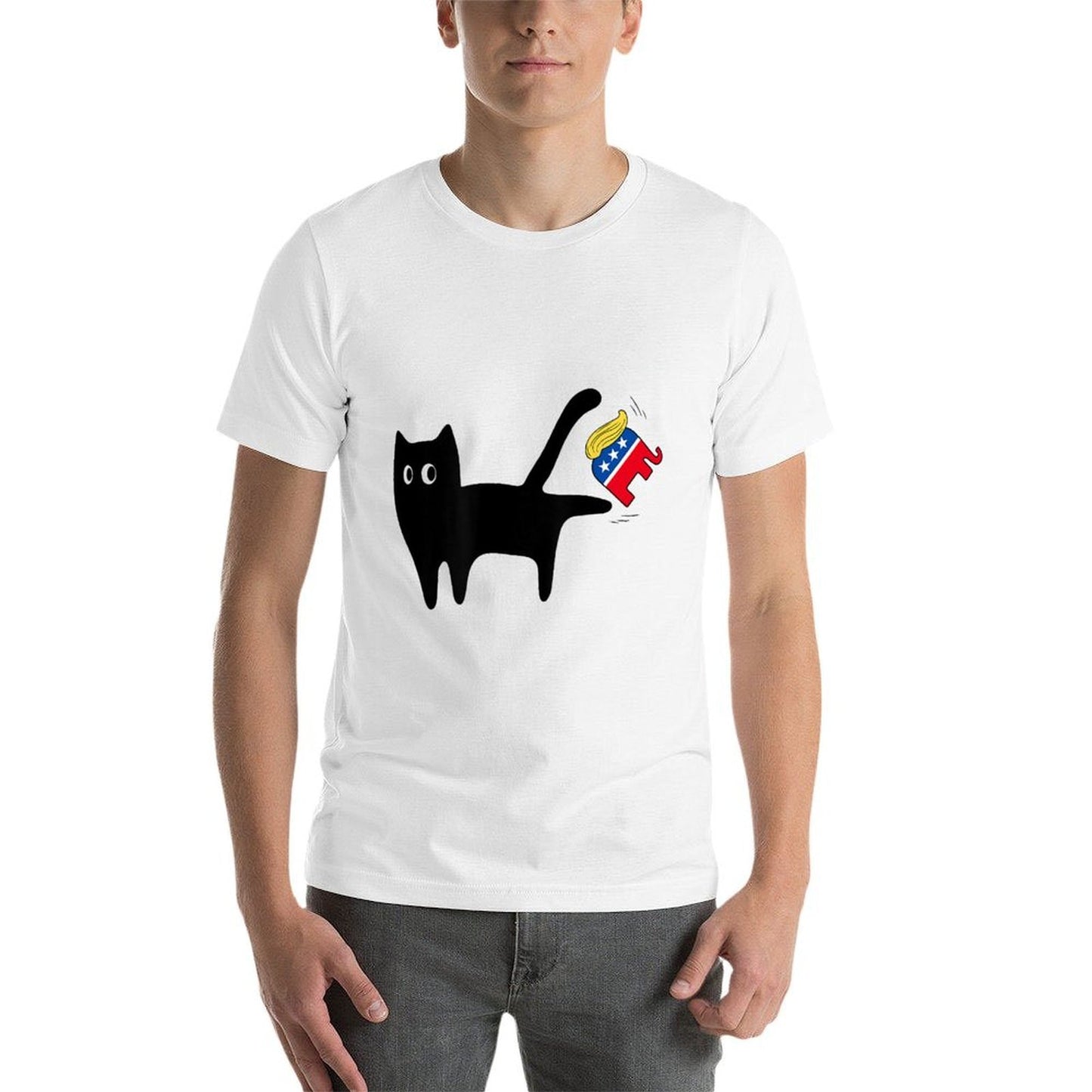 Black Cat Vs Elephant Anti Trump Funny 4th of July Men Women Breathable T-Shirt