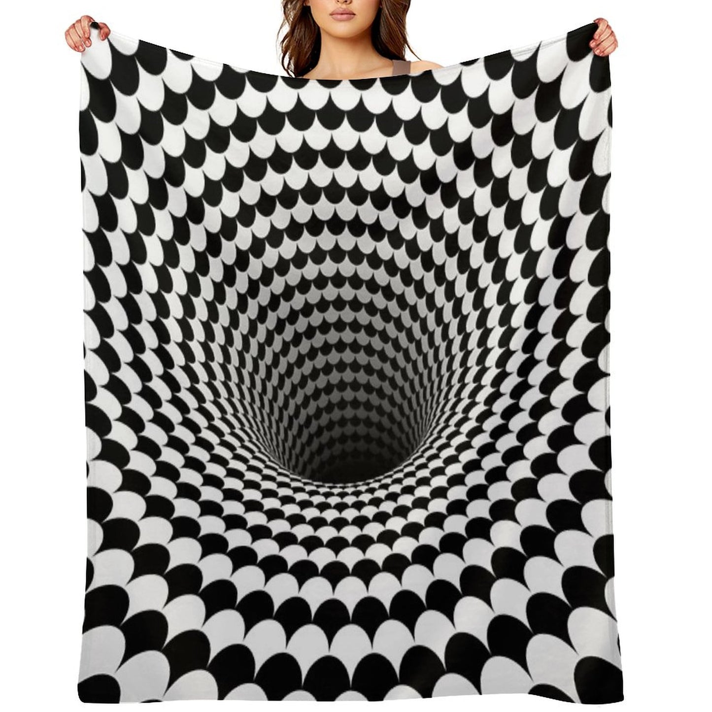 Optical Illusion Black And White Scales Houndstooth Black Hole Vortex Throw Blanket
