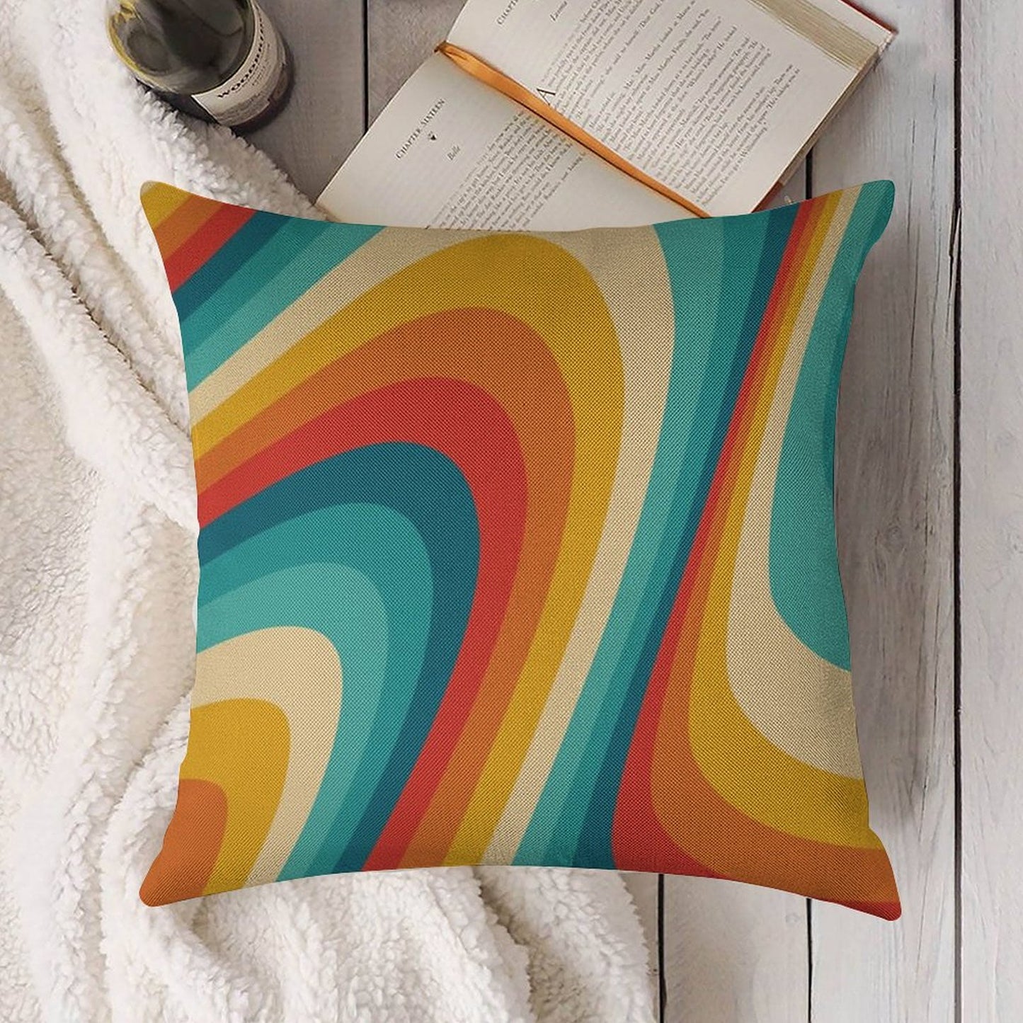 70s Retro Aesthetic Linen Throw Pillow Cover