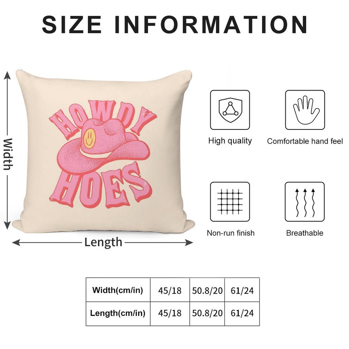 Howdy Hoes  Pink Cowboy Cowgirl Rodeo Hat Preppy Aesthetic  MEME HOWDY Y'ALL  White Background Soft Decorative Cover Throw Pillow