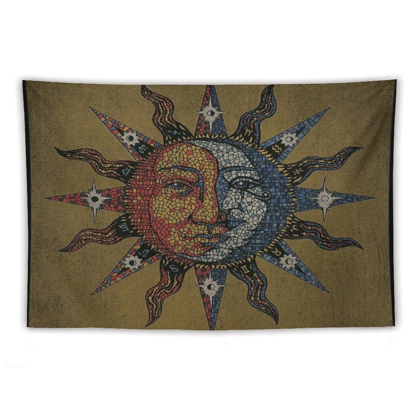 Vintage Celestial Mosaic Sun & Moon Tapestry