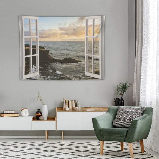 San Diego Window View Sunset Tapestry Tapestry