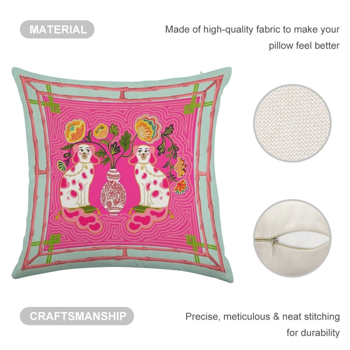 Chinoiserie Staffordshire Pink And Coral Linen Throw Pillow Cover
