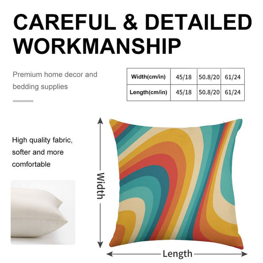 70s Retro Aesthetic Linen Throw Pillow Cover