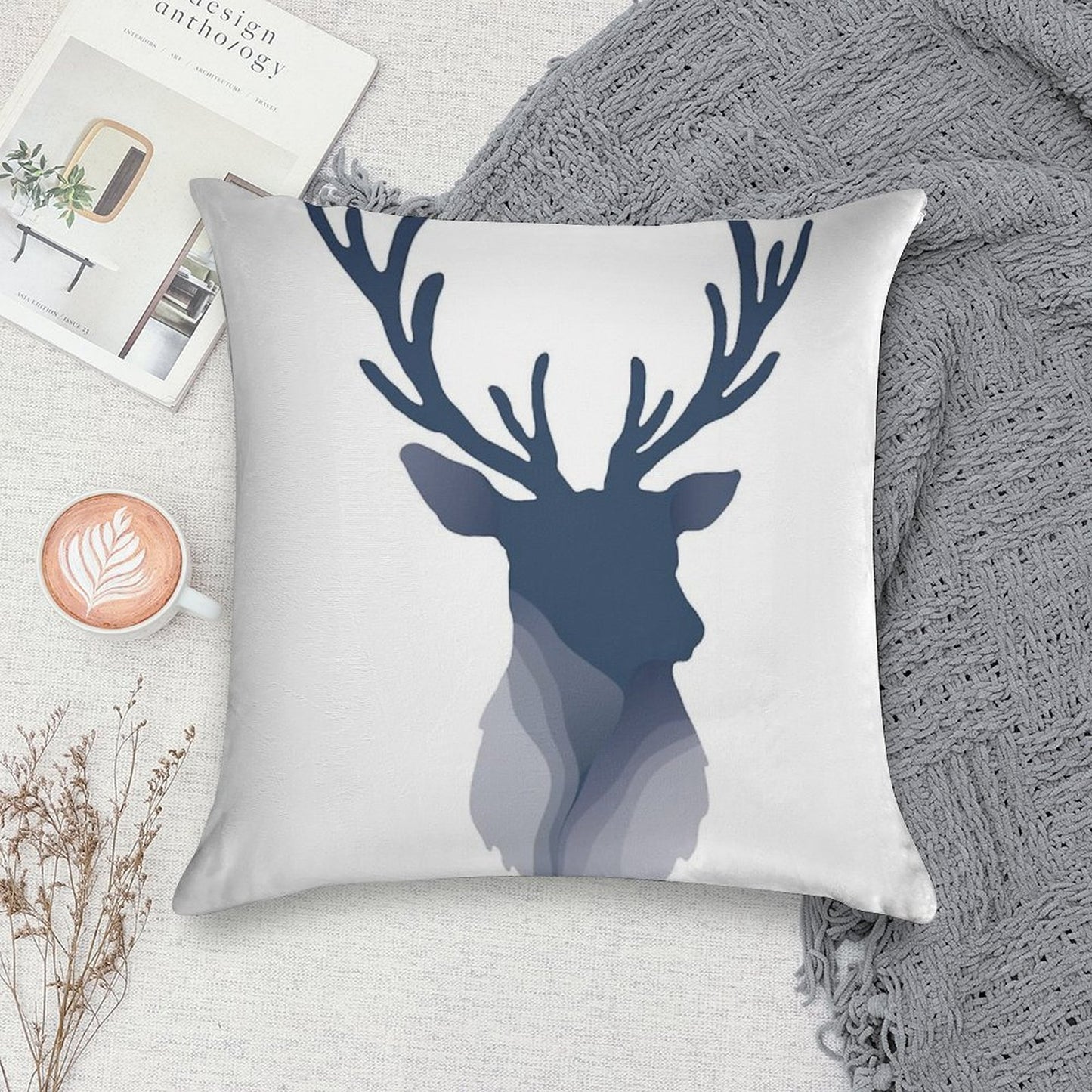 Abstract Navy Blue Deer Head Soft Warmth Comfort Throw Pillow