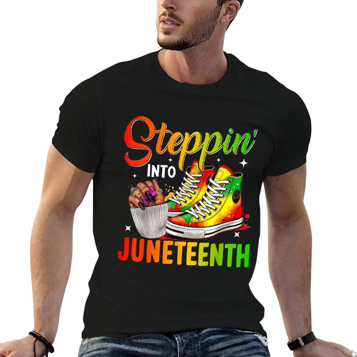 Juneteenths Women Stepping Into Juneteenth Black Girls Oversized Silhouette T-Shirt