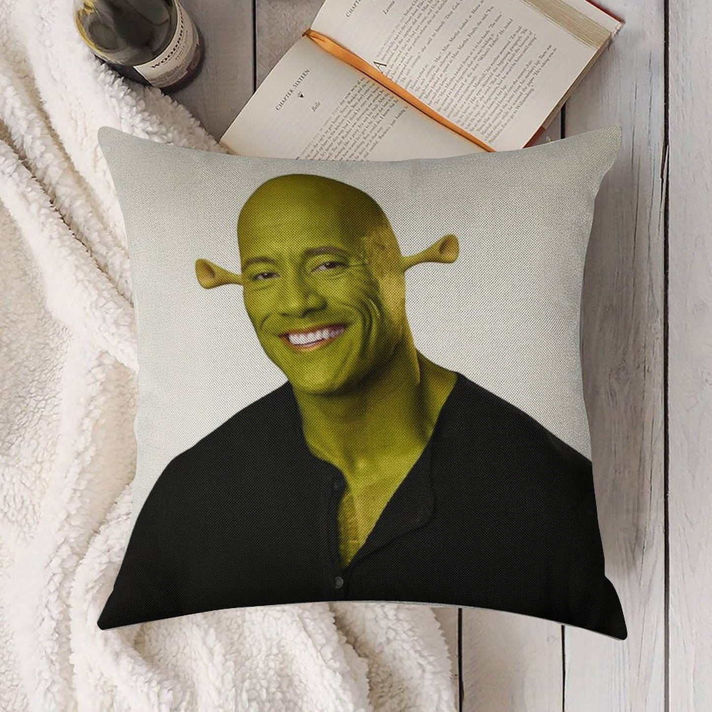 Shrek - Dwayne The Rock Johnson - Work of Art Linen Throw Pillow Cover