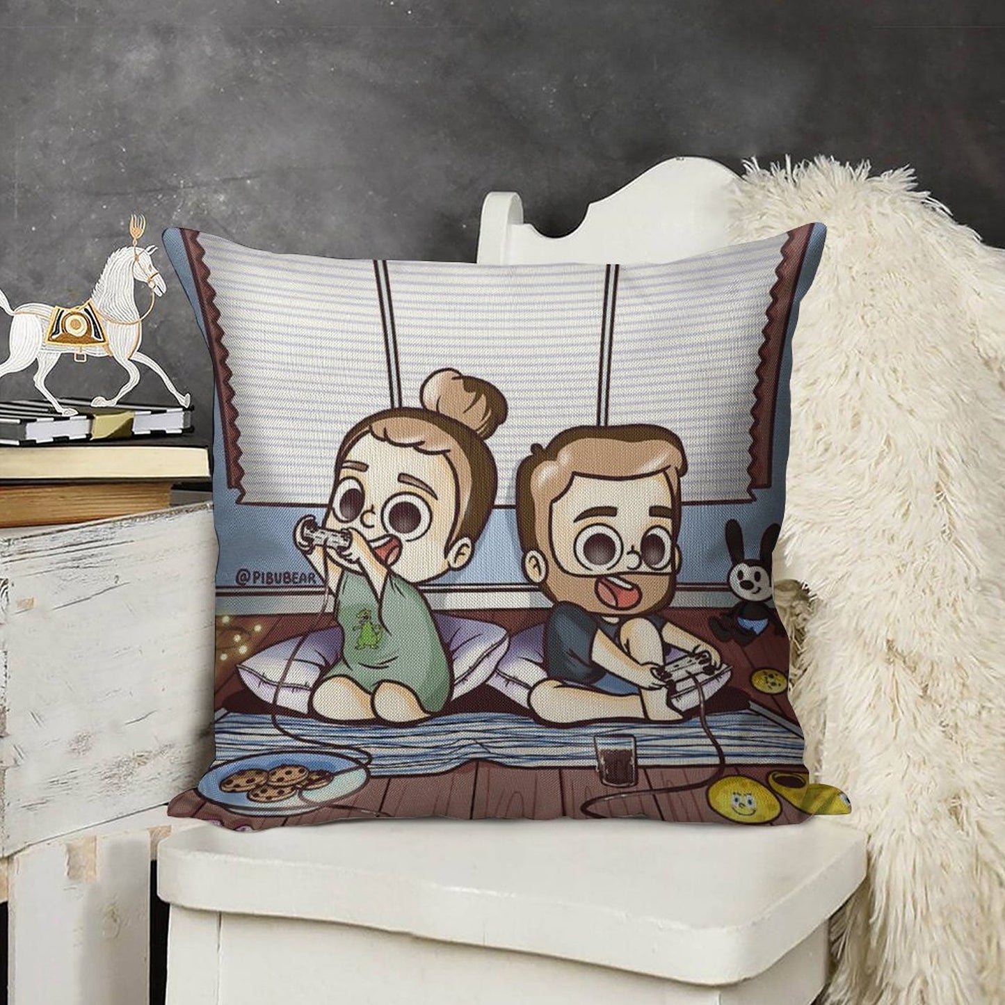 Let's Play Together - Pibubear Linen Throw Pillow Cover