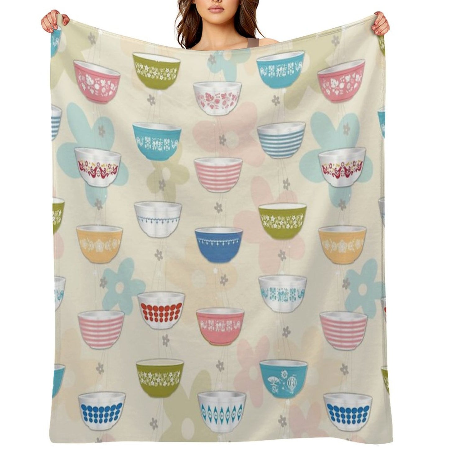 Vintage Pyrex Bowls Collection Throw Blanket