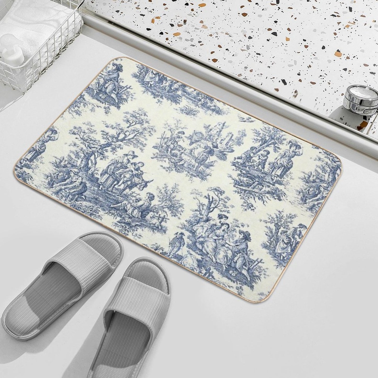 Powder Blue French Toile Picnic Designs Bath Mat