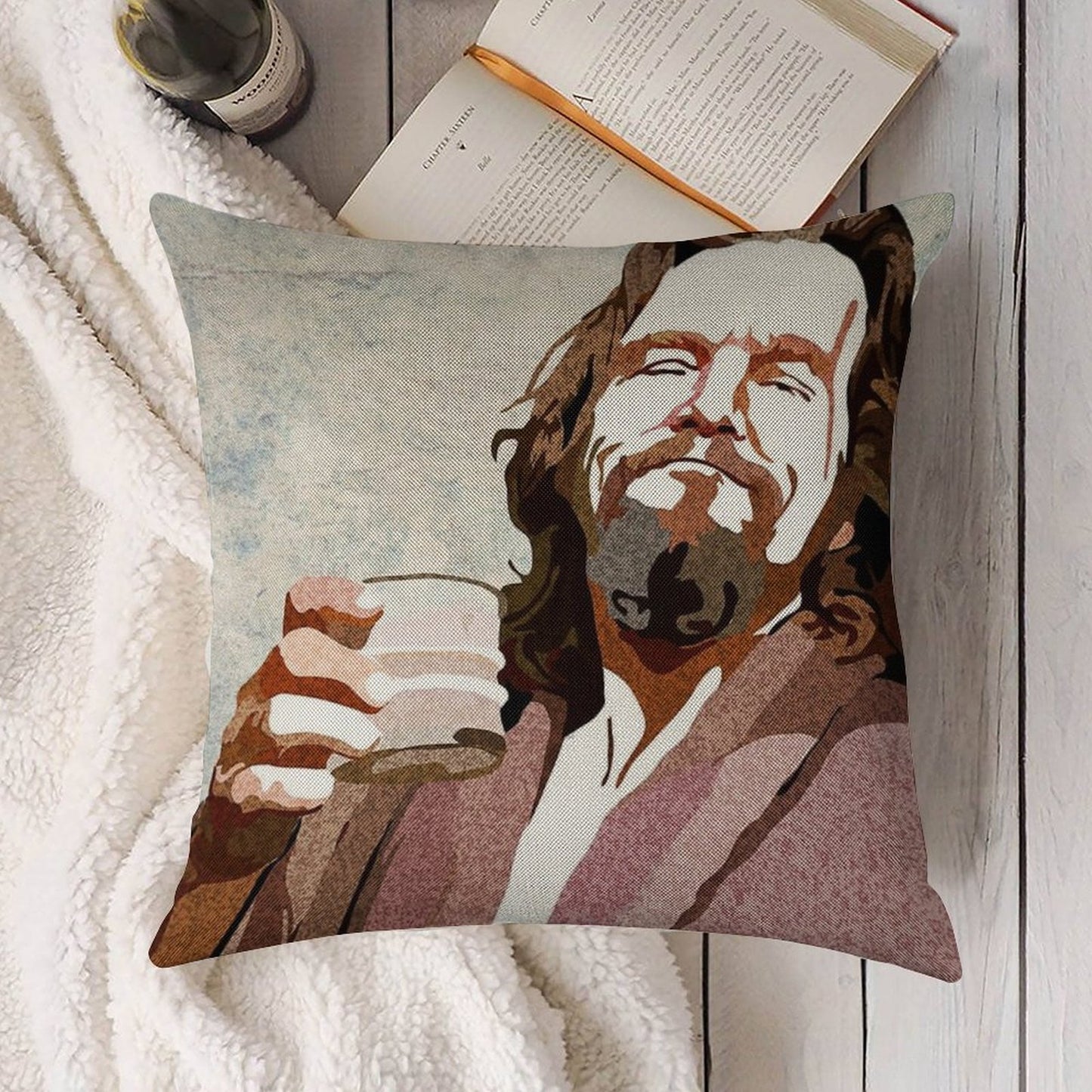 Big Lebowski DUDE Portrait Linen Throw Pillow Cover