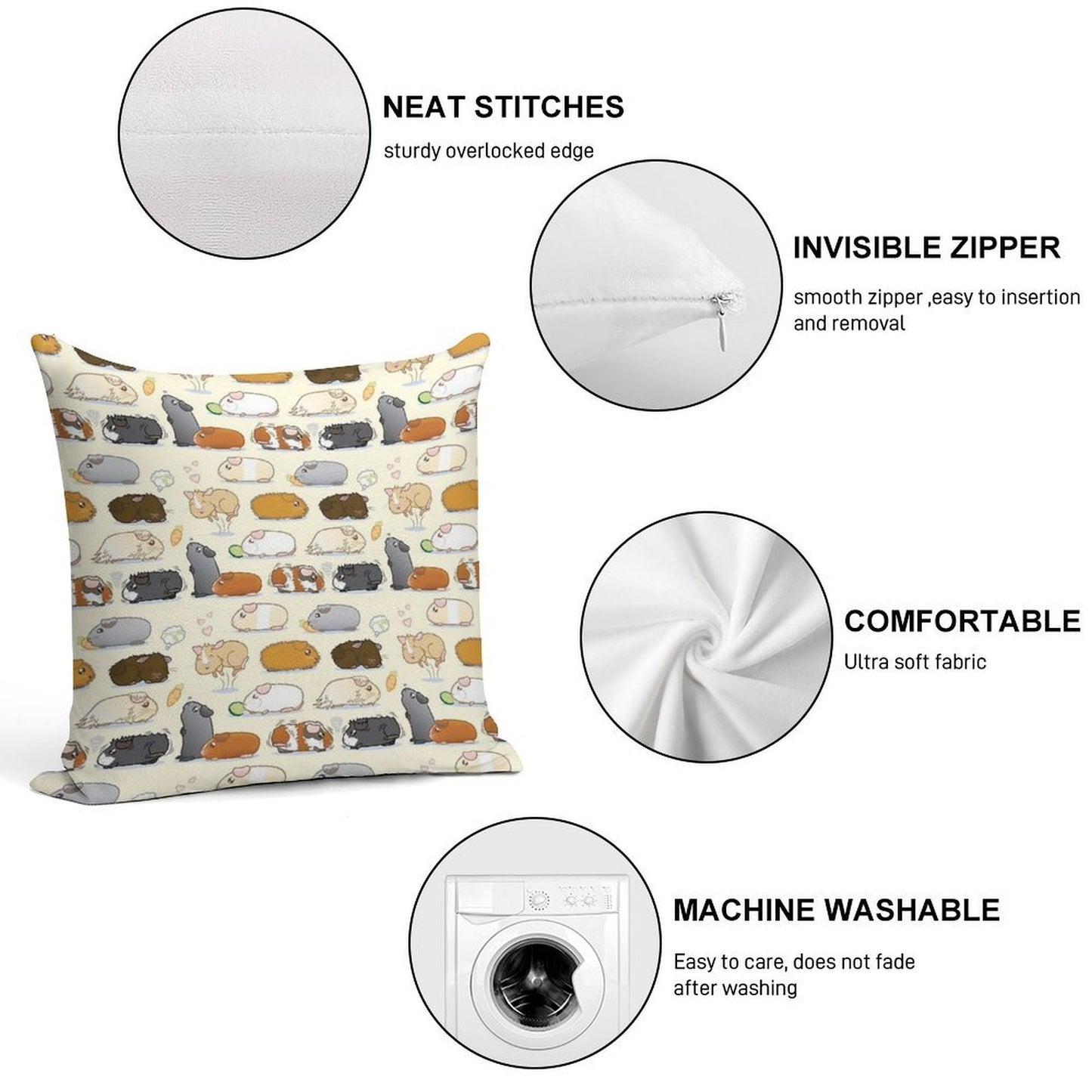 Guinea Pig Parade Soft Shrink-Resistant Throw Pillow