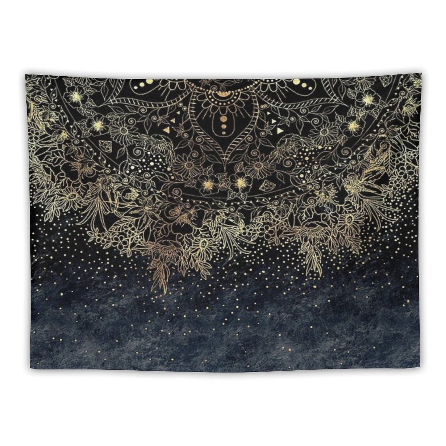 Blue Gold Mandala Floral Tapestry