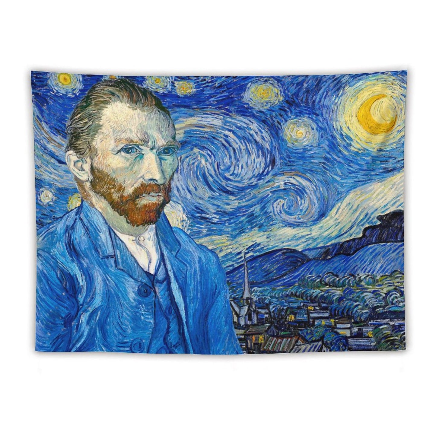 Van Gogh Self-Portrait in Front of Starry Night Tapestry