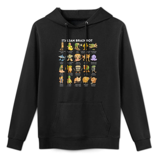 Types of Italian Brainrot Meme Character Hand Drawn for Kids Adjustable Hood Hoodie