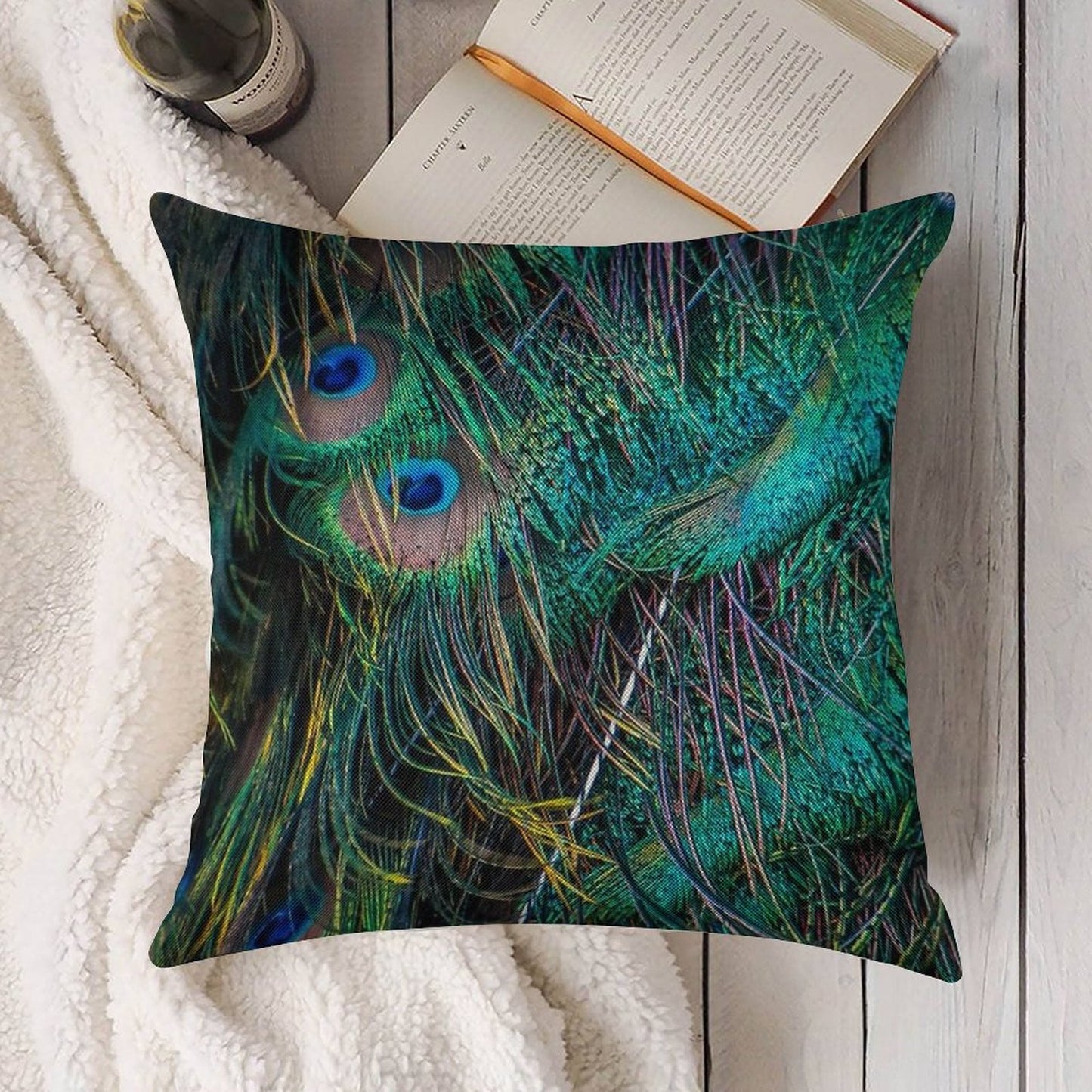 Peacock Feathers Linen Throw Pillow Cover
