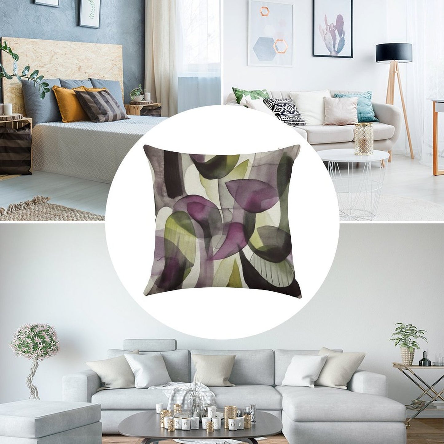 Abstract Watercolor in Purple And Green Linen Throw Pillow Cover