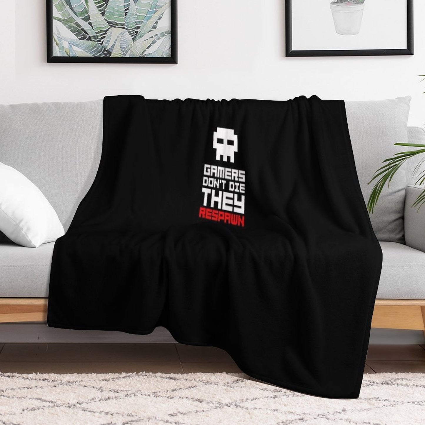Pixel Skull Gamers Don't Die Throw Blanket