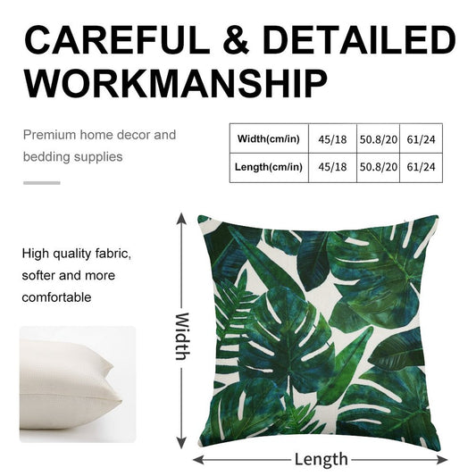 Tropical Nature Monstera Watercolor Painting, Botanical Jungle Dark Palm Illustration Linen Throw Pillow Cover