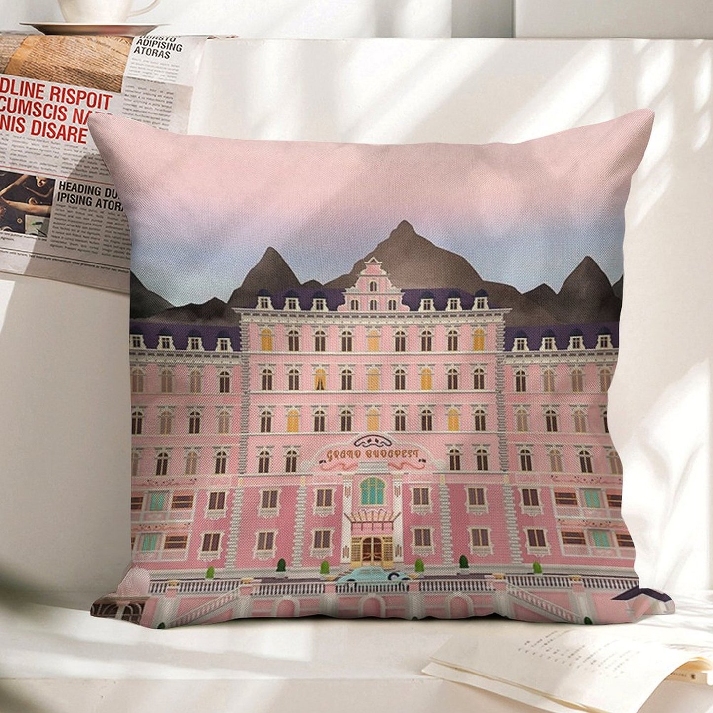 Grand Budapest Hotel Poster Wes Movie Rushmore Linen Throw Pillow Cover