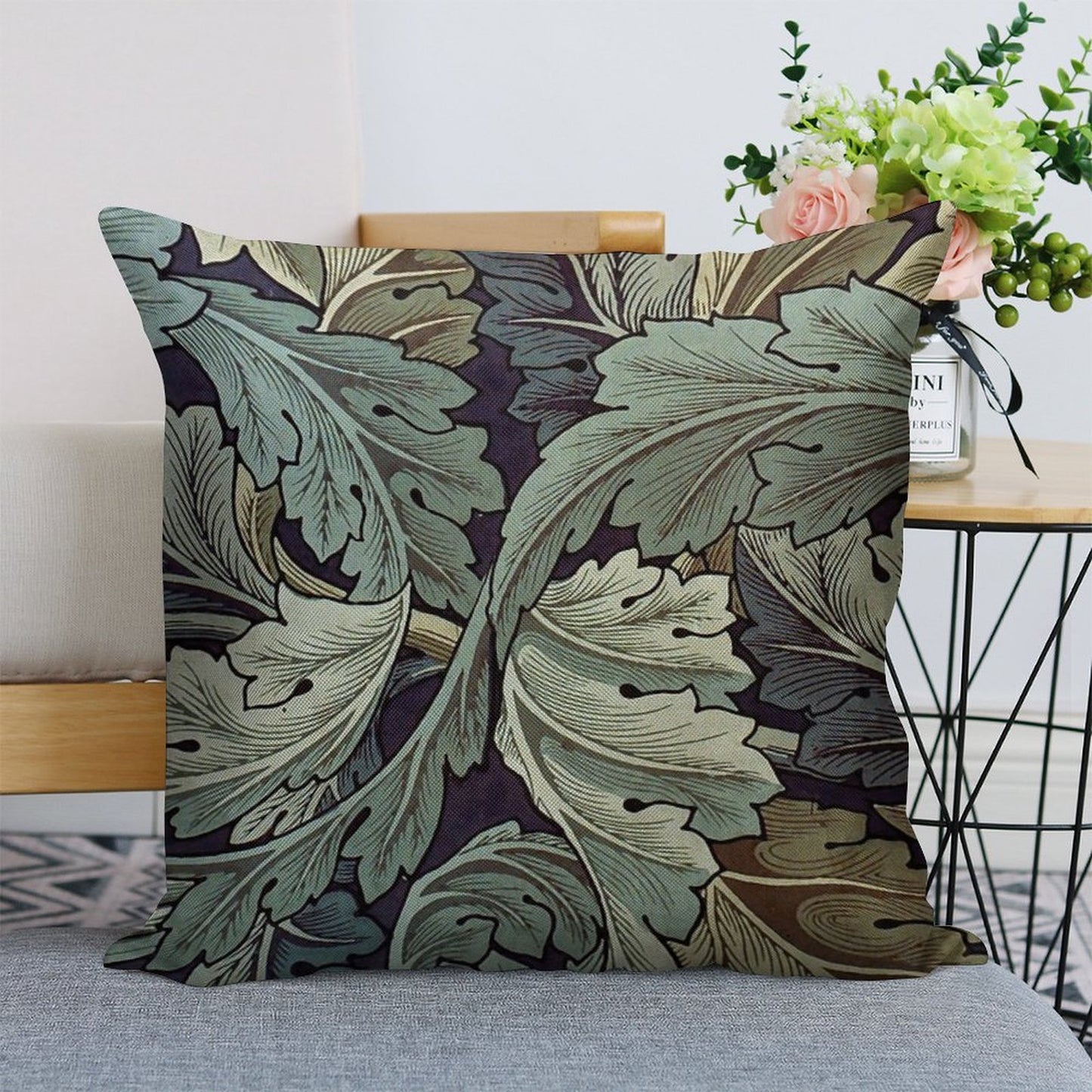 William Morris Acanthus Blue Pattern Linen Throw Pillow Cover