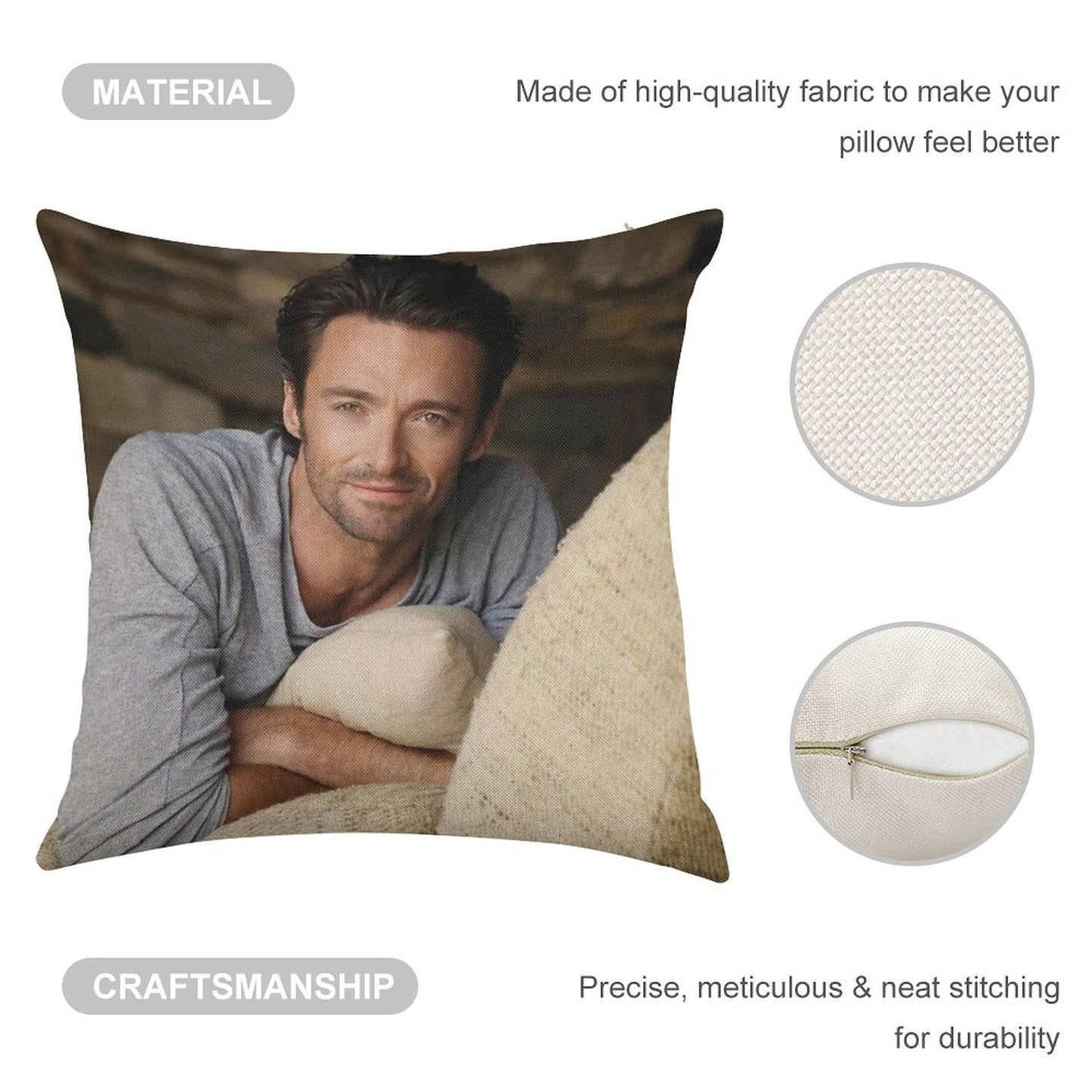 Hugh Jackman Linen Throw Pillow Cover