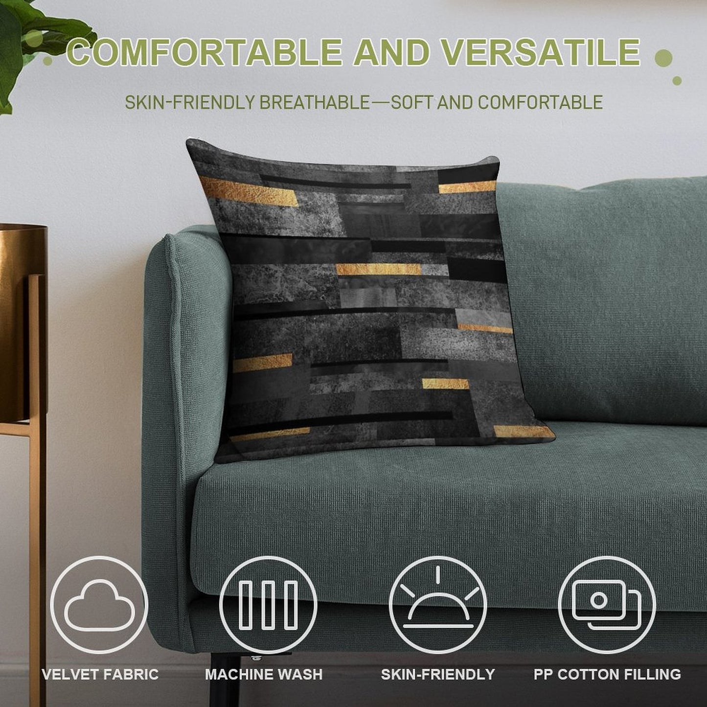 Urban Black & Gold Soft Fade-Resistant Throw Pillow