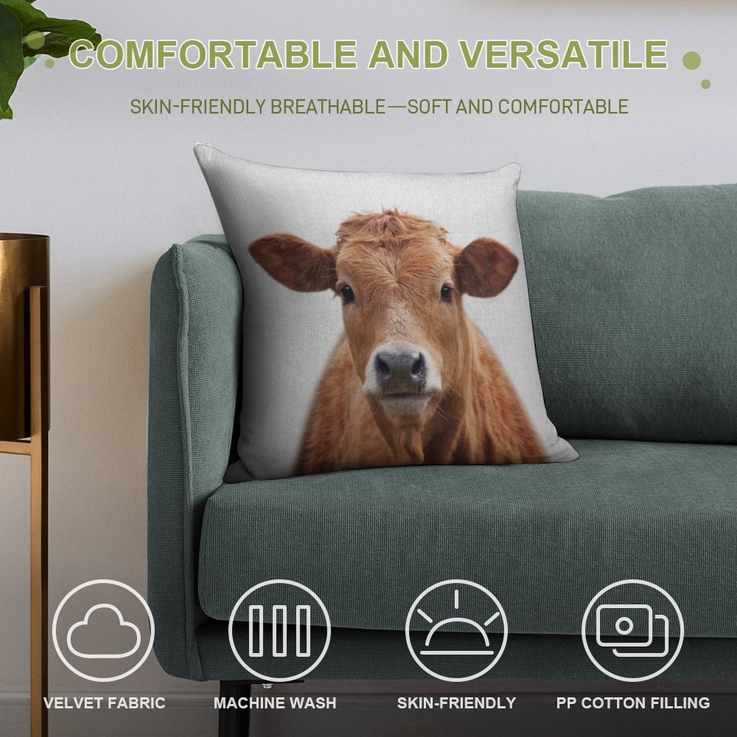 Cow - Colorful Soft Decorative Cover Throw Pillow