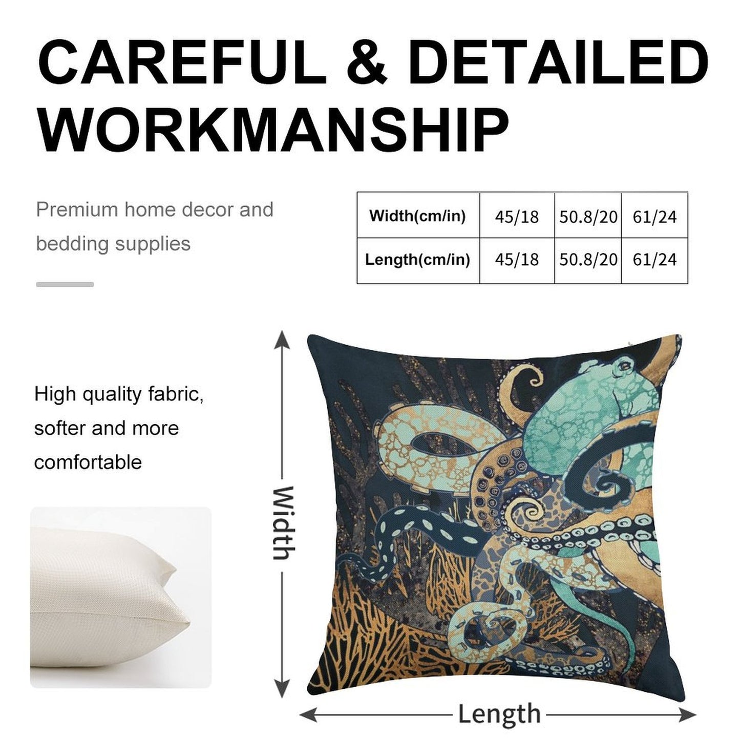 Metallic Octopus II Linen Throw Pillow Cover