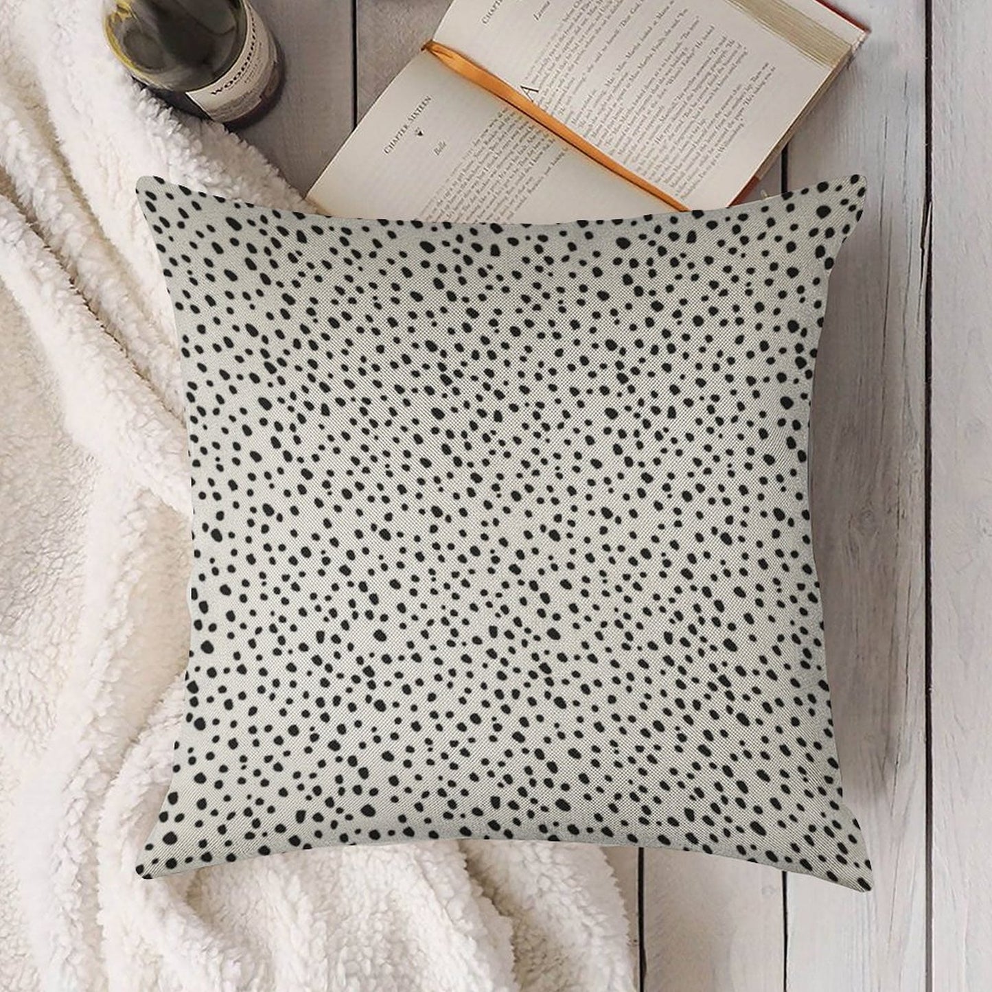 Black Dots by Minikuosi Linen Throw Pillow Cover