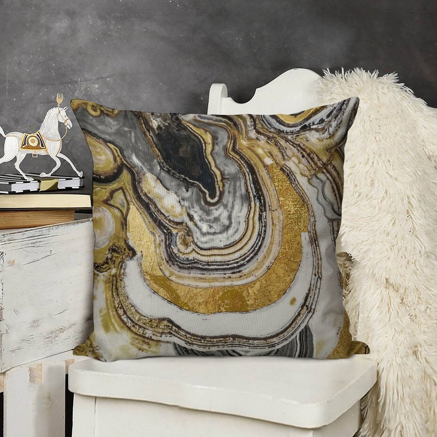 Stone Prose Gold Geode Linen Throw Pillow Cover