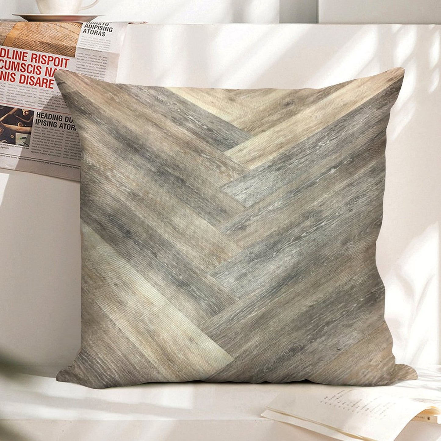Contemporary Caramel Brown Grey Beige Farmhouse Barn Wood Linen Throw Pillow Cover