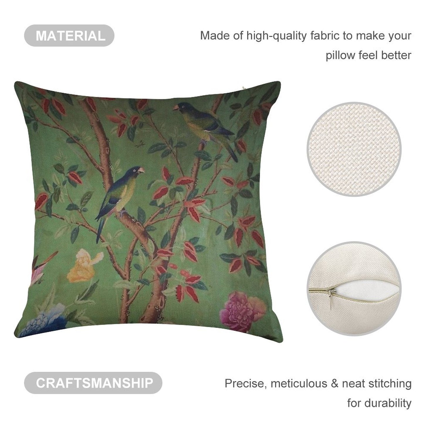 Green Dream Chinoiserie Linen Throw Pillow Cover