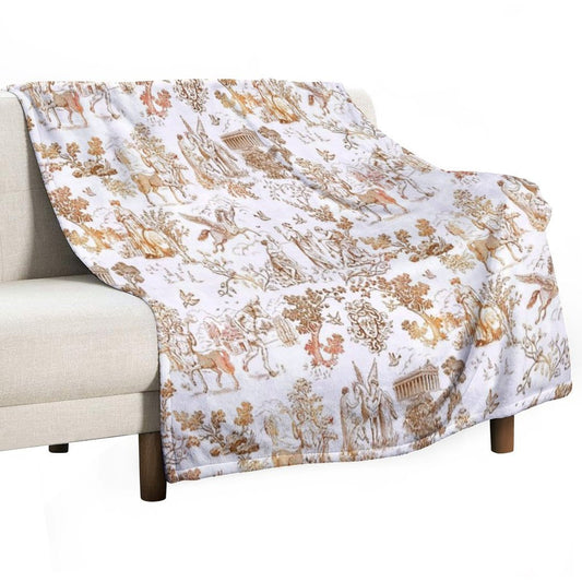 Greek Mythology Toile with Centaurs, Minotaurs And Pegasus Throw Blanket