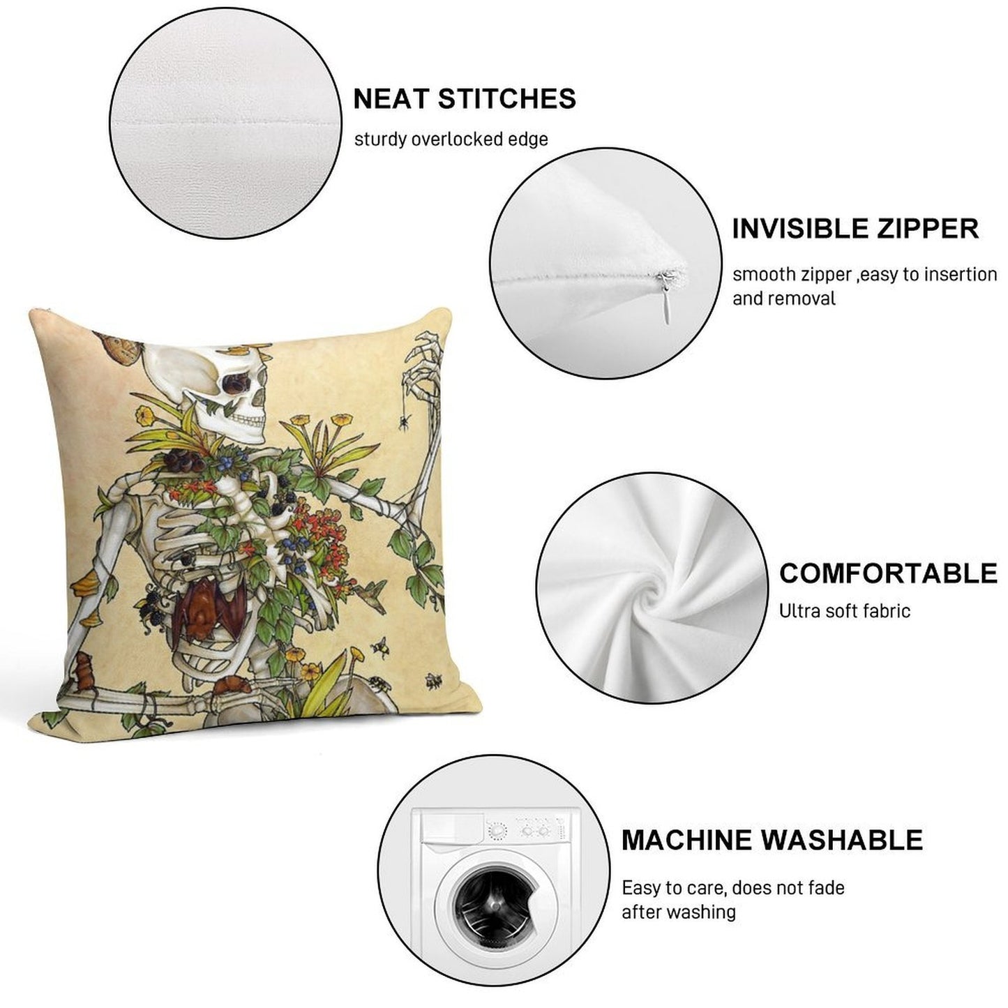 Bones And Botany Soft Shrink-Resistant Throw Pillow